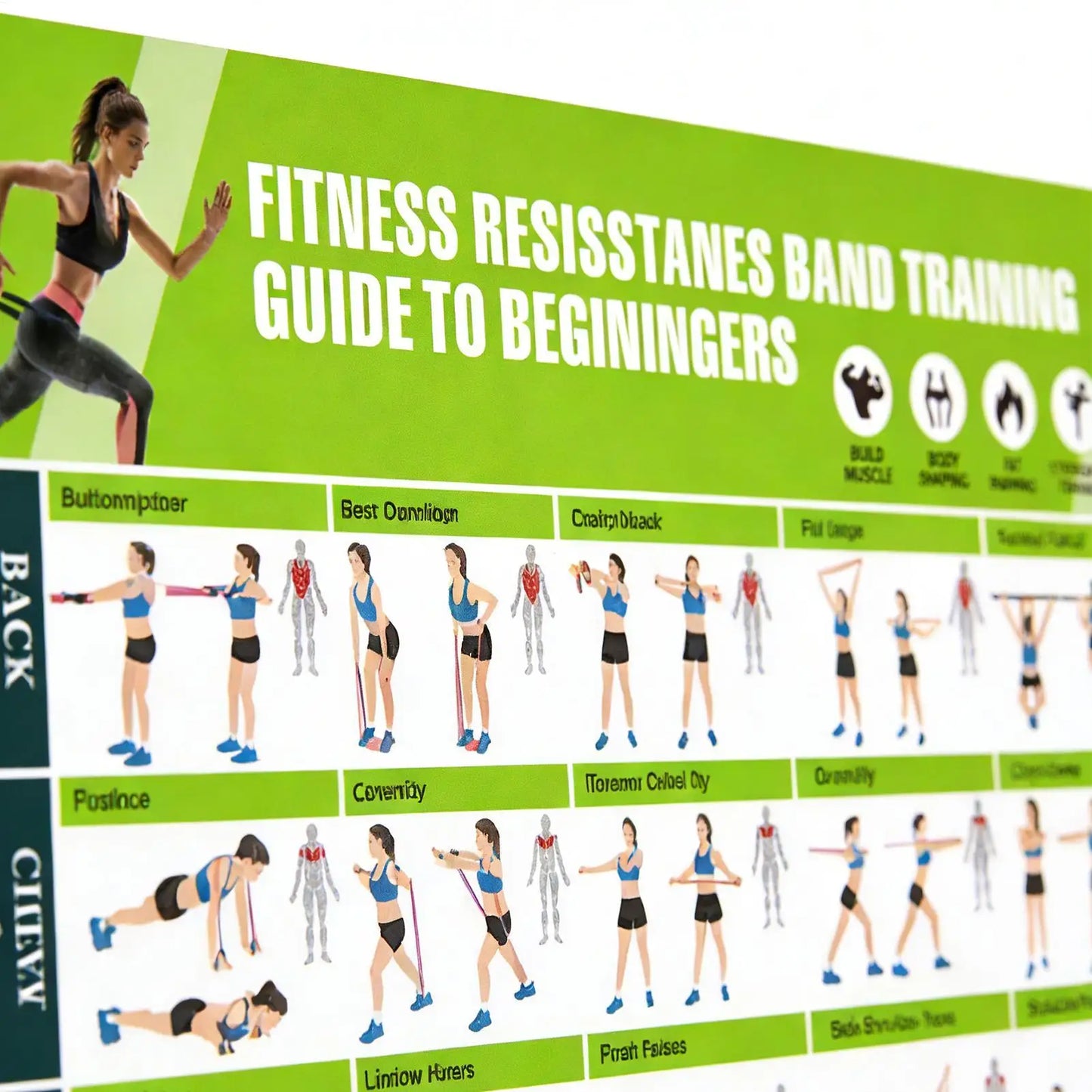 Workout Posters Resistance Bands Fitness Accessories Womens Strength Training Guide Gym Decor for Muscle Building Stretching