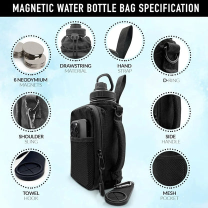 A magnetic fitness bag for both men and women, featuring a adjustable shoulder strap, a magnetic bag for holding office water bo