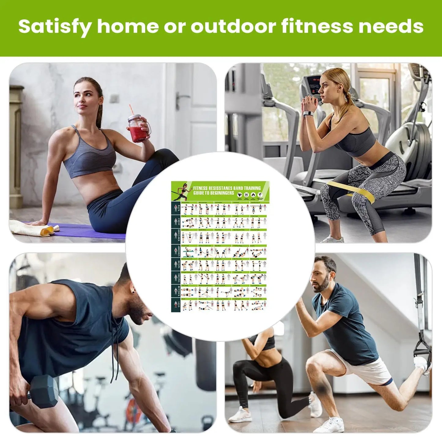 Workout Posters Resistance Bands Fitness Accessories Womens Strength Training Guide Gym Decor for Muscle Building Stretching
