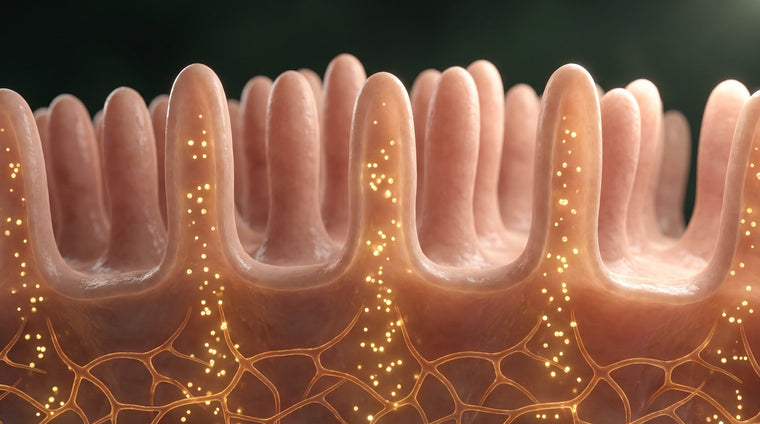 Nutrients passing through the intestinal lining into capillaries