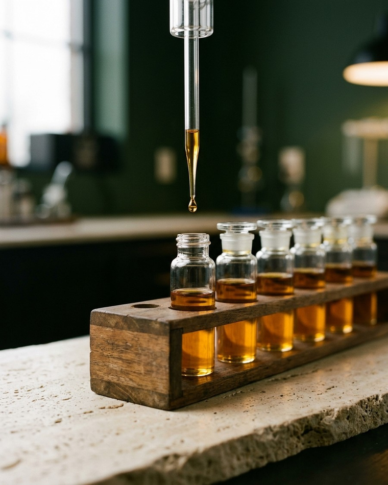 Sample vials of black seed oil being tested